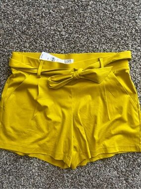 LOFT High-Waist Tie-Belt Shorts in Mustard